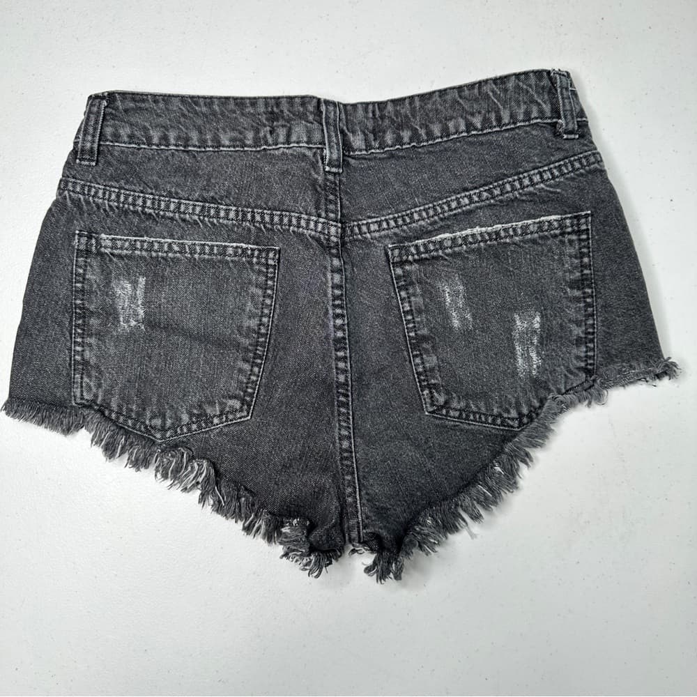Pool Denim Jeans Cheeky Beaded Faded Black Shorts Size EU 38 (US 6) - Thumbnail 3