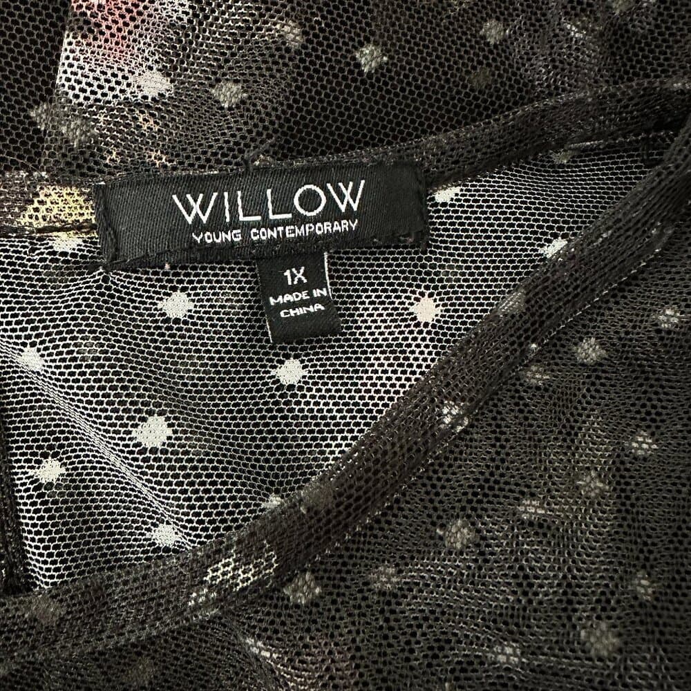 WILLOW Young Contemporary Black Floral Print Mesh Top Size 1X - Thumbnail 6