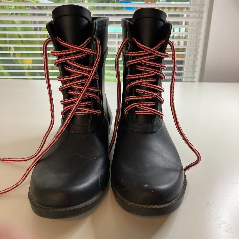 J. Crew Black Lace-up Rain Boots Wellies Size 7 - Thumbnail 2