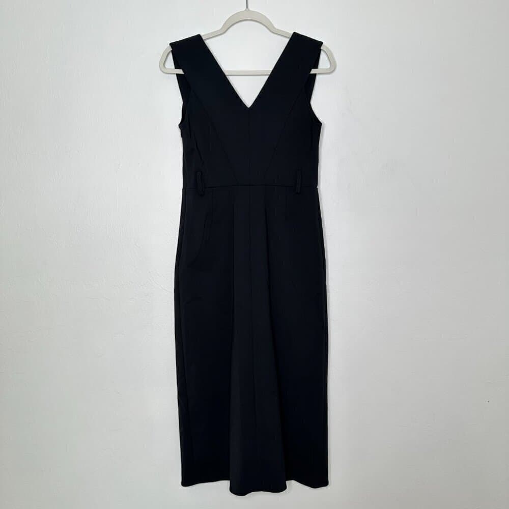 Derek Lam Black Midi Shift Career Dress Front Slit Size 8 - Thumbnail 6