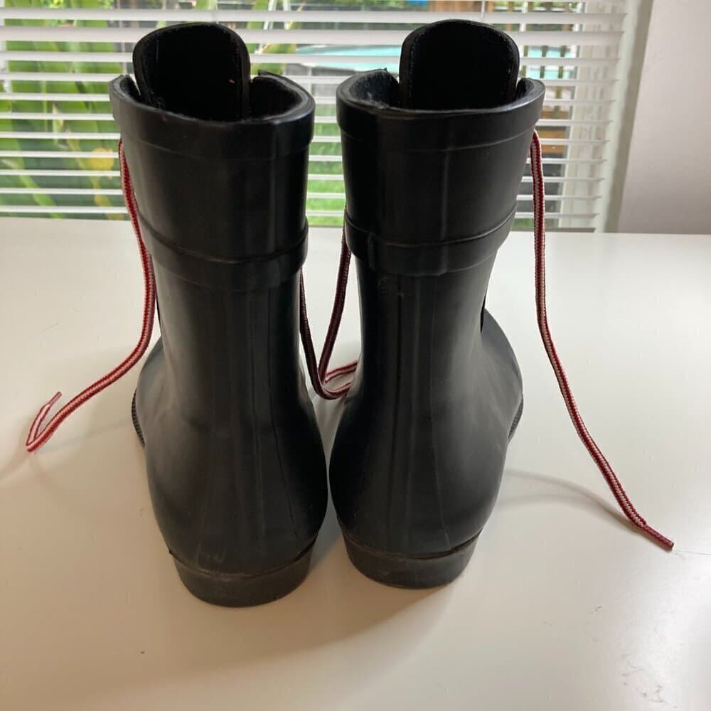 J. Crew Black Lace-up Rain Boots Wellies Size 7 - Thumbnail 4