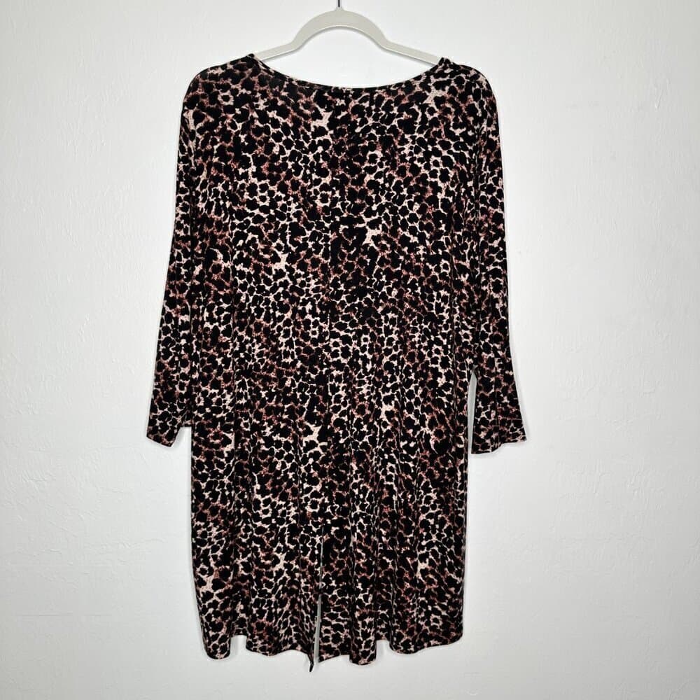 Soma Tunic Top Women XL Brown Soft Jersey Split Back 3/4 Sleeve Animal Print - Thumbnail 5