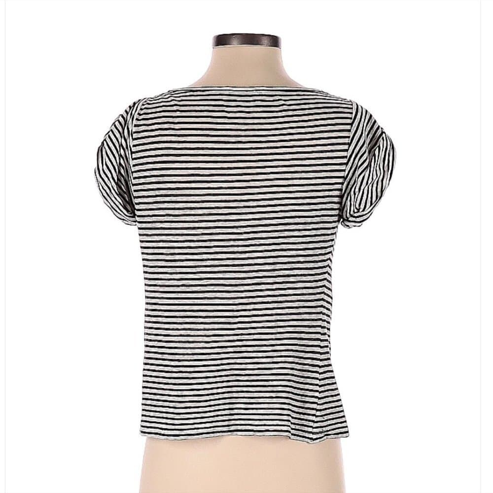 MAXMARA Black & White Linen Short Sleeve Blouse Size S - Thumbnail 2