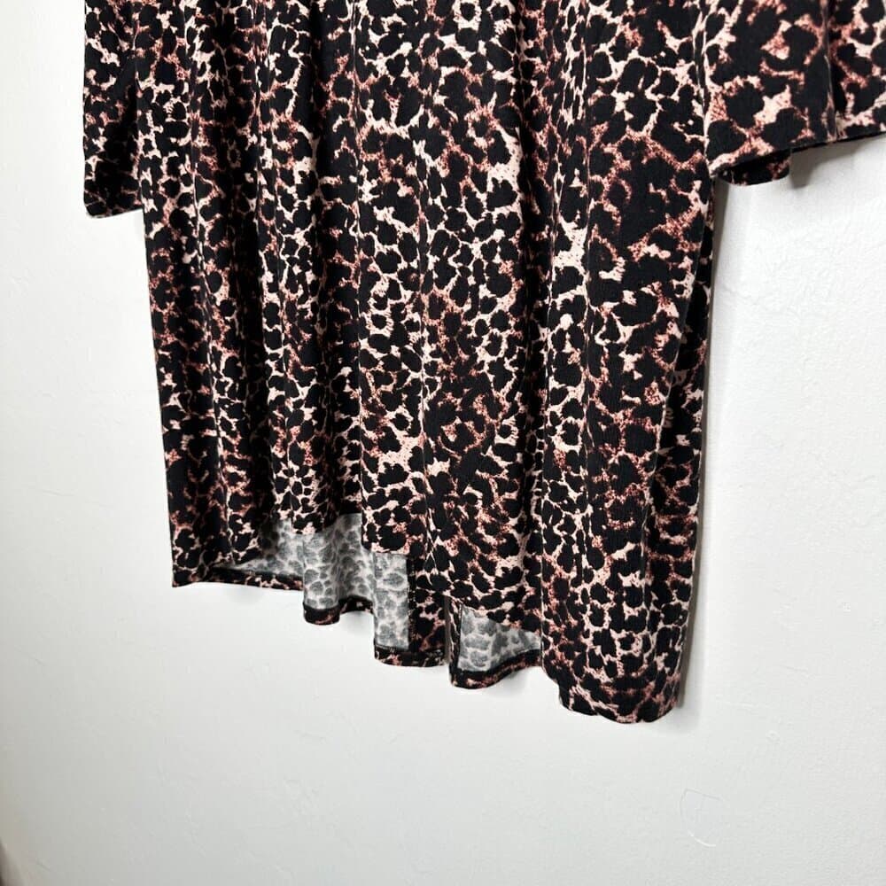 Soma Tunic Top Women XL Brown Soft Jersey Split Back 3/4 Sleeve Animal Print - Thumbnail 3