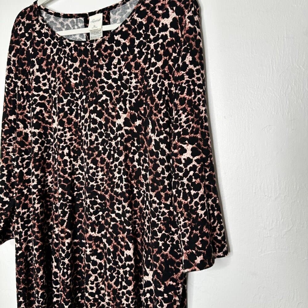 Soma Tunic Top Women XL Brown Soft Jersey Split Back 3/4 Sleeve Animal Print - Thumbnail 2
