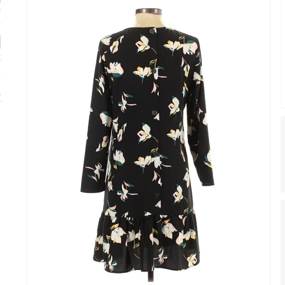 HALOGEN Long Sleeve Black Floral Drop Waist Dress Size S - Thumbnail 2