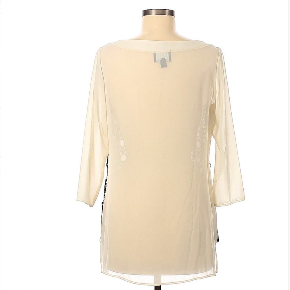 ATINA Cristina Cream & Black 3/4 Sleeve Sheer Blouse Size M - Thumbnail 2