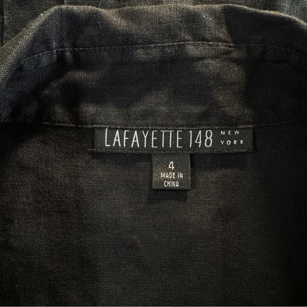 LAFAYETTE 148 Black Linen Button Down Short Sleeve Top Size 4 - Thumbnail 4