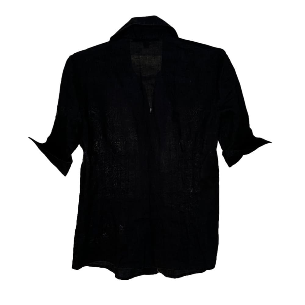 LAFAYETTE 148 Black Linen Button Down Short Sleeve Top Size 4 - Thumbnail 3