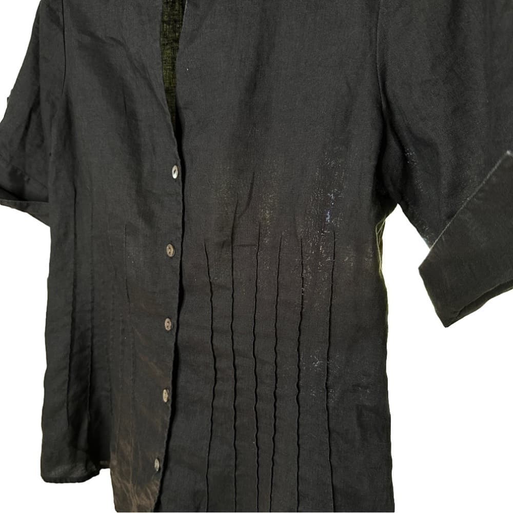 LAFAYETTE 148 Black Linen Button Down Short Sleeve Top Size 4 - Thumbnail 2