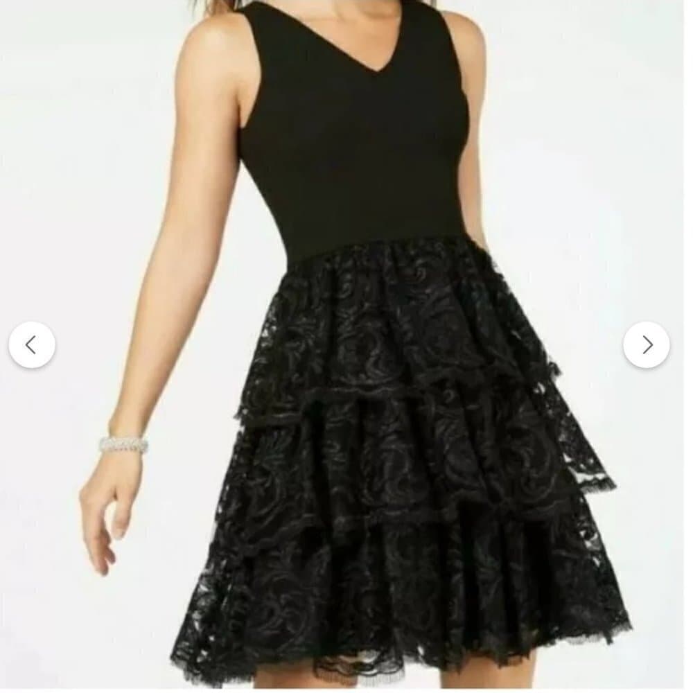 Julia Jordan Black Lace Fit Flare Evening Cocktail Dress Size 2 - Thumbnail 3