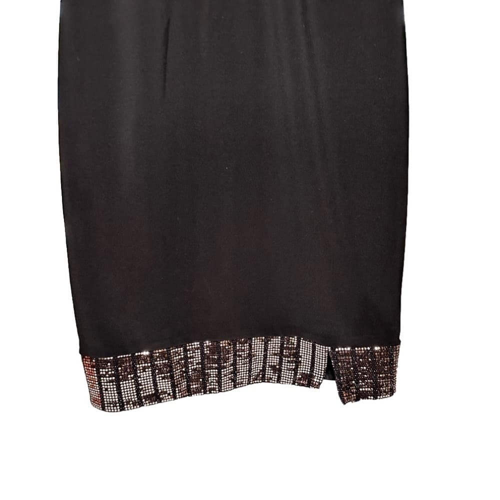 Joseph Ribkoff Size 8 Black with Rose Gold Sparkle 3/4 Sleeve V-Neck Dress - Thumbnail 2
