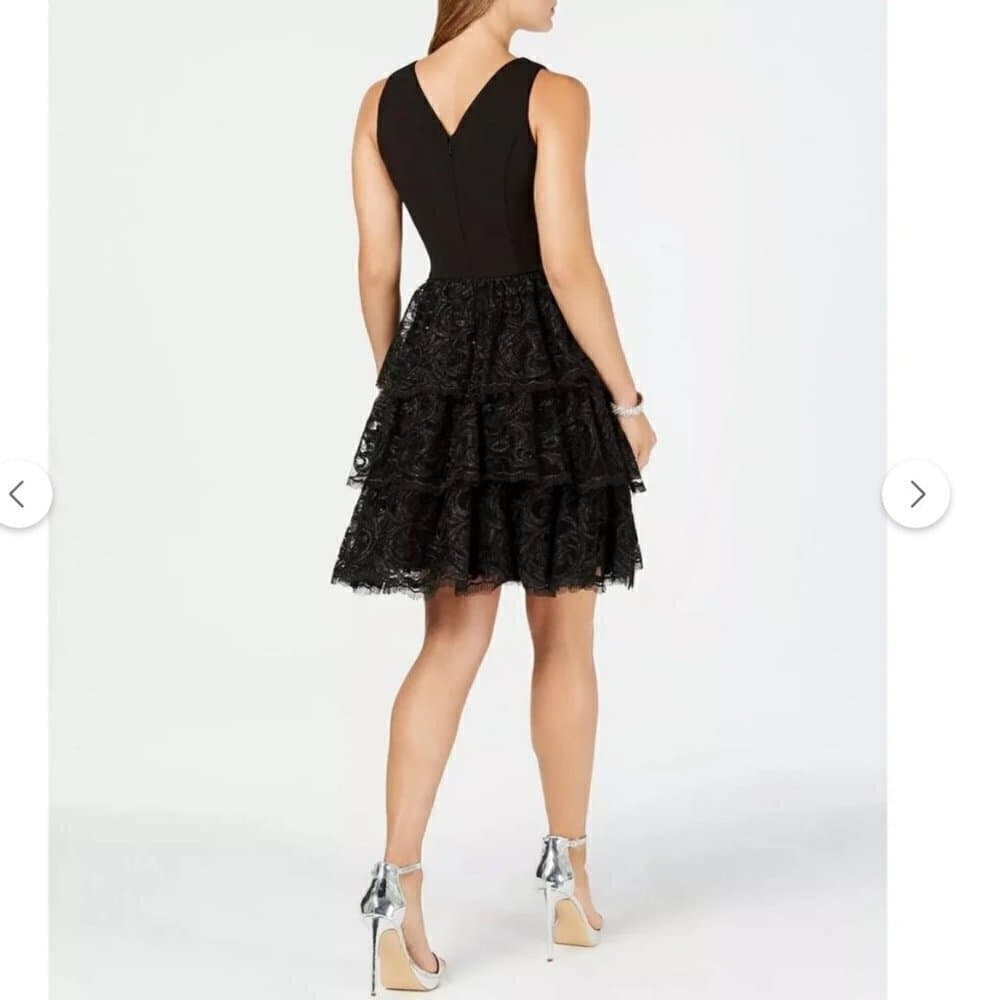 Julia Jordan Black Lace Fit Flare Evening Cocktail Dress Size 2 - Thumbnail 2