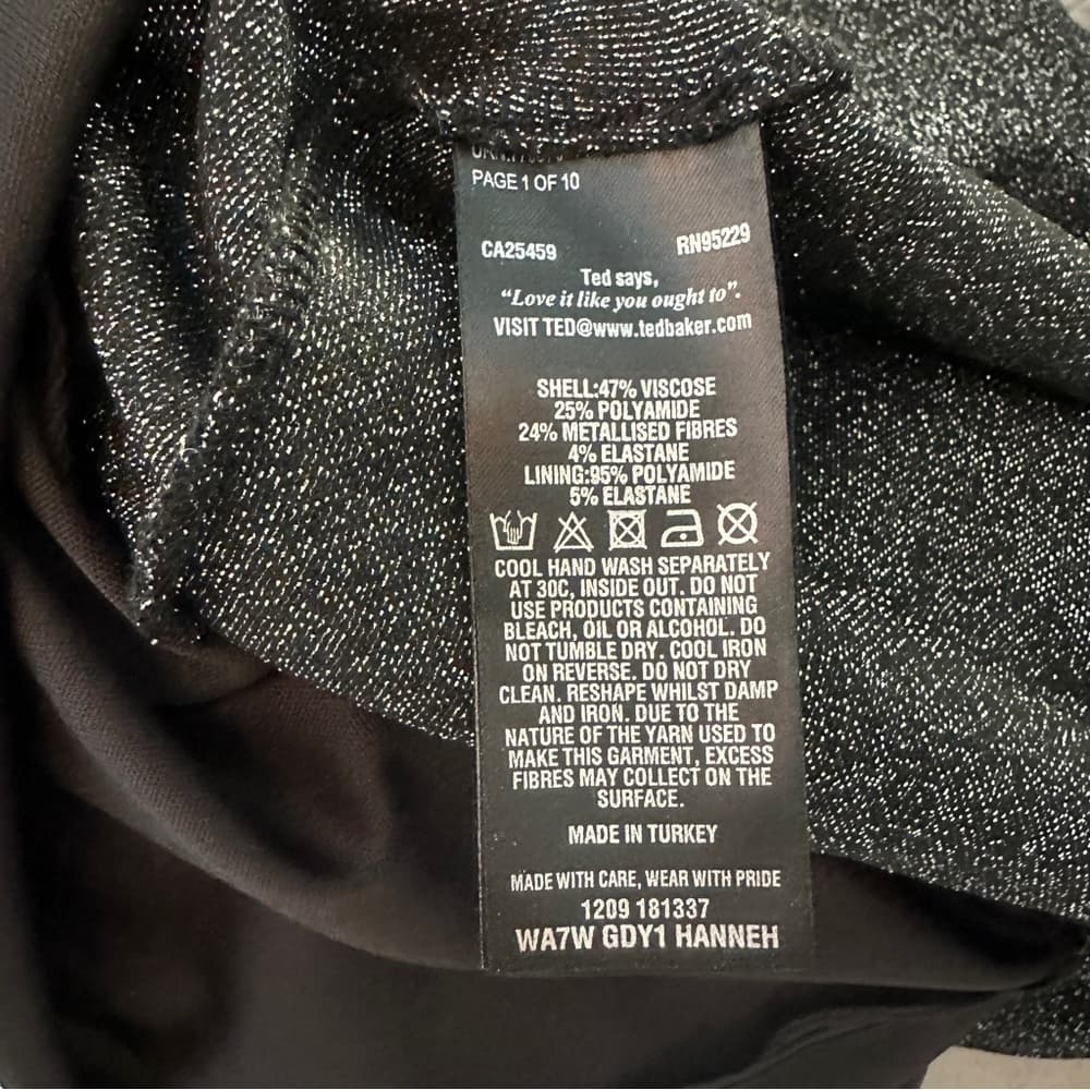 Ted BAKER Hanneh Silver Dress Bell Sleeve Sparkle Cocktail Party Size 2 (US 4/6) - Thumbnail 6