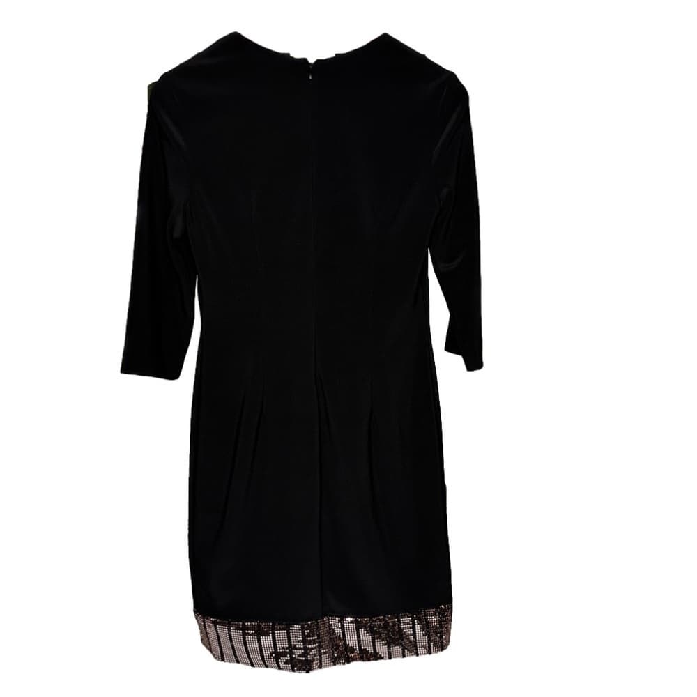 Joseph Ribkoff Size 8 Black with Rose Gold Sparkle 3/4 Sleeve V-Neck Dress - Thumbnail 3