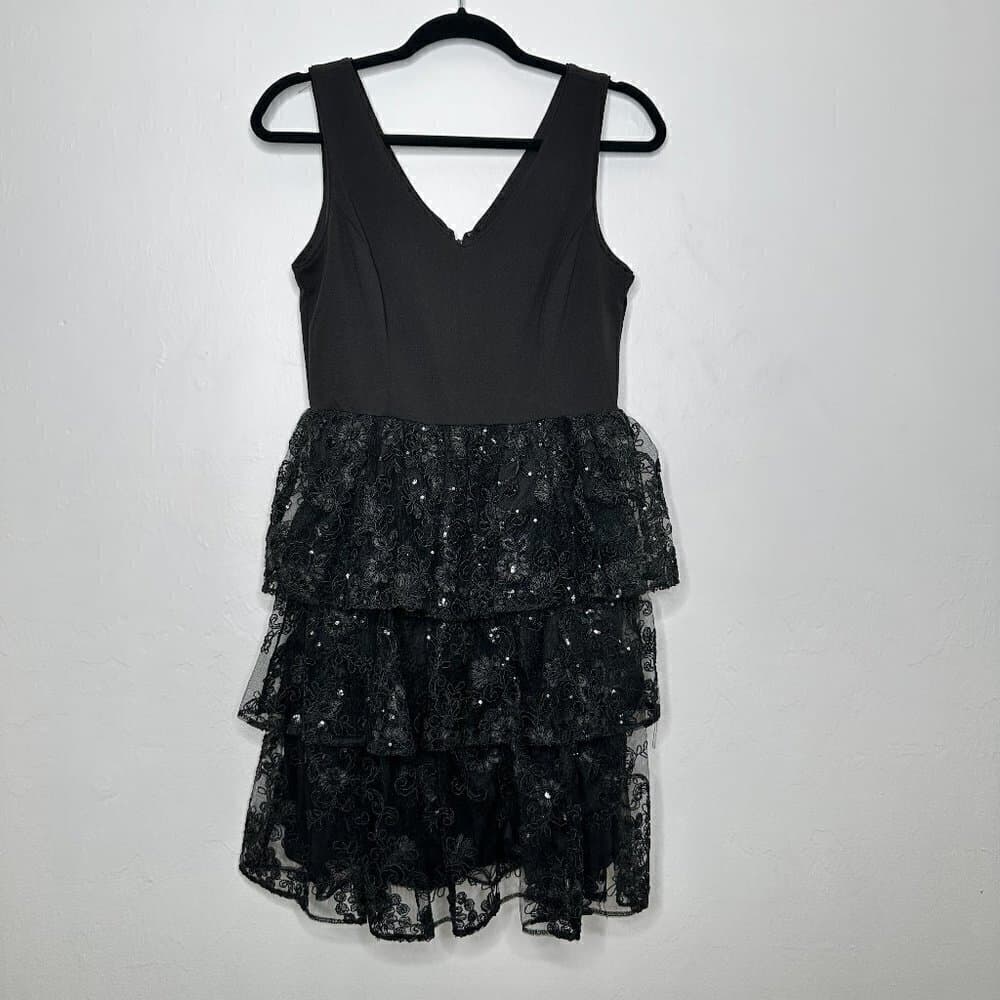 Julia Jordan Black Lace Fit Flare Evening Cocktail Dress Size 2 - Thumbnail 4