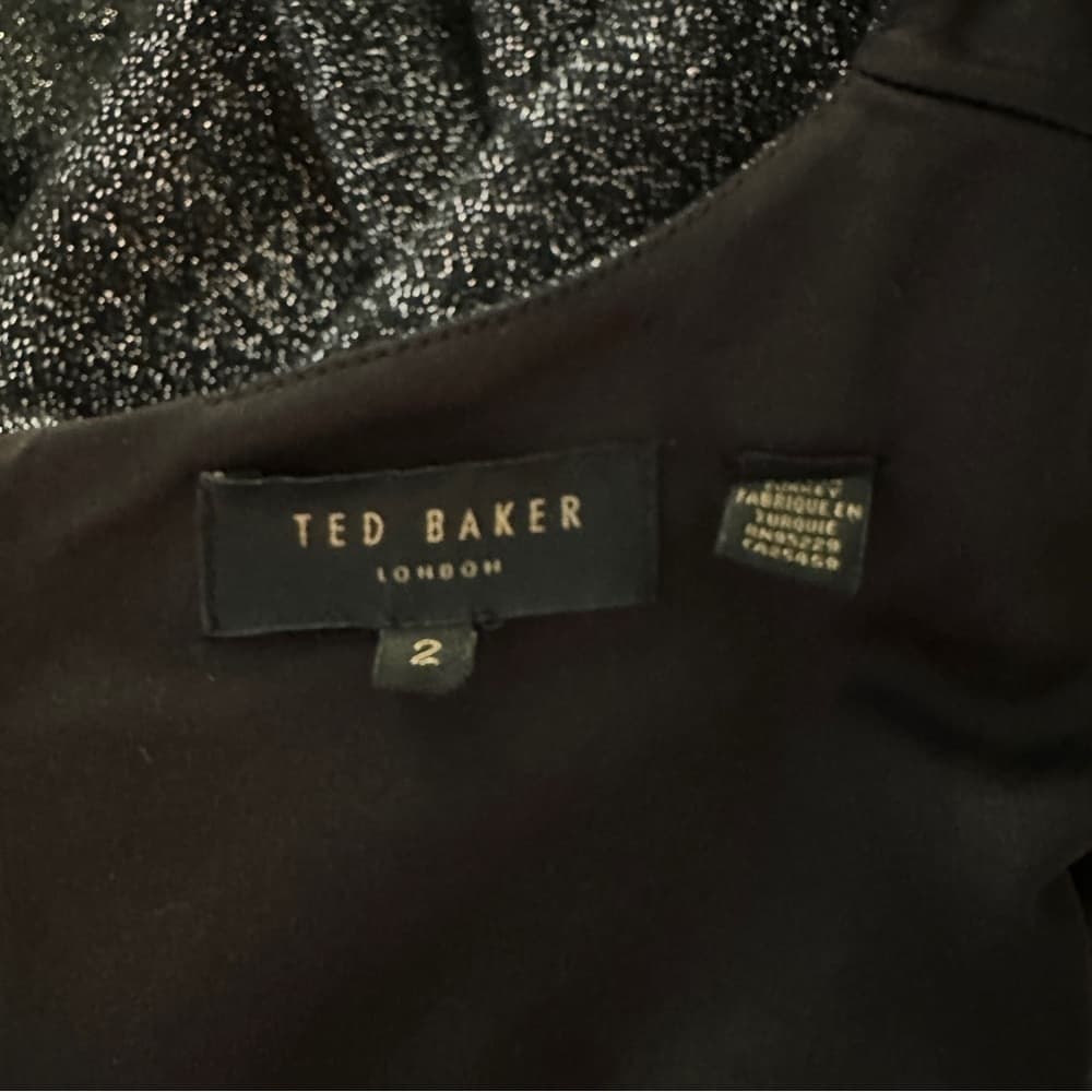 Ted BAKER Hanneh Silver Dress Bell Sleeve Sparkle Cocktail Party Size 2 (US 4/6) - Thumbnail 5