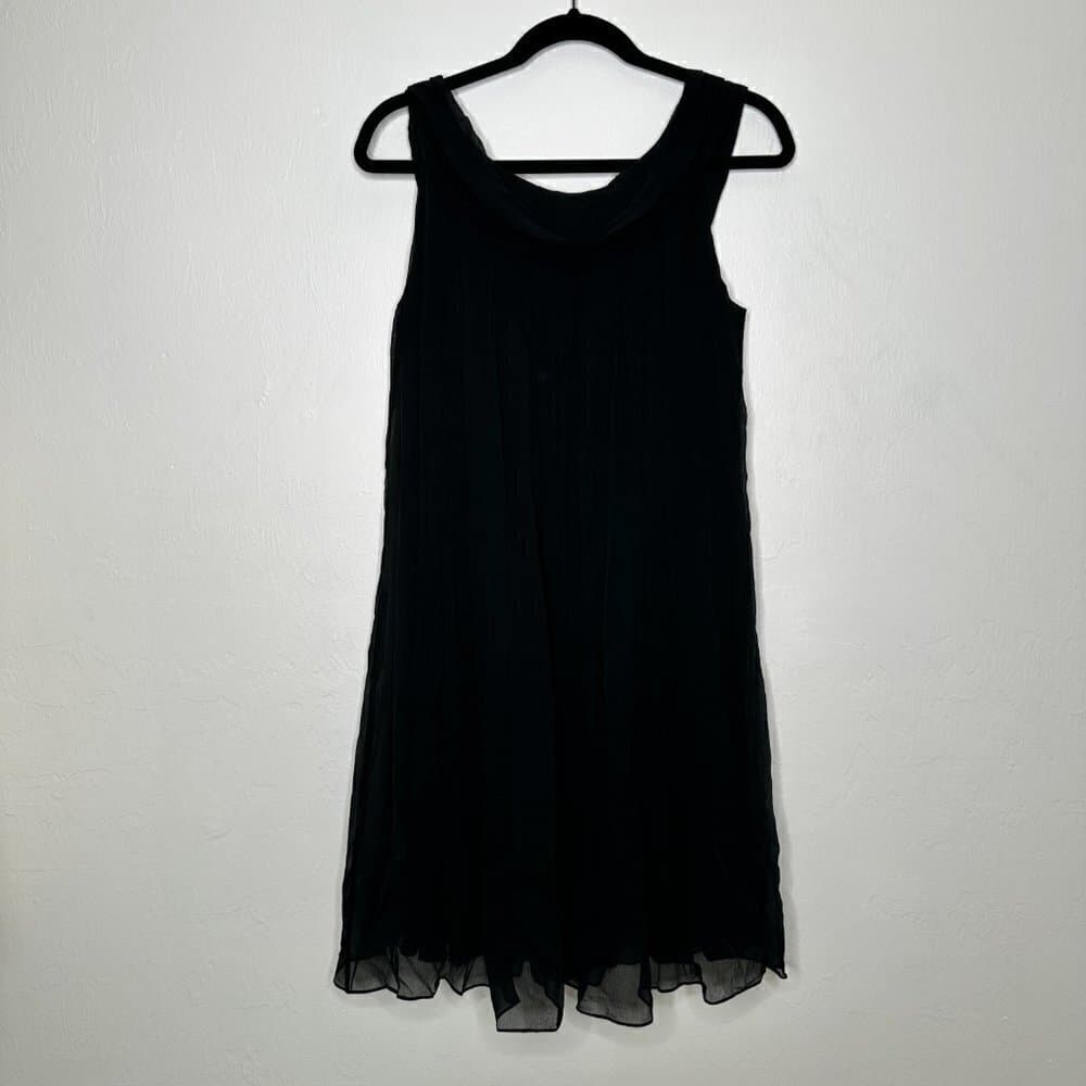 Diane von Furstenberg DVF 100% Silk Chiffon Black Scoop Neck Sleeveless Dress 8 - Thumbnail 5