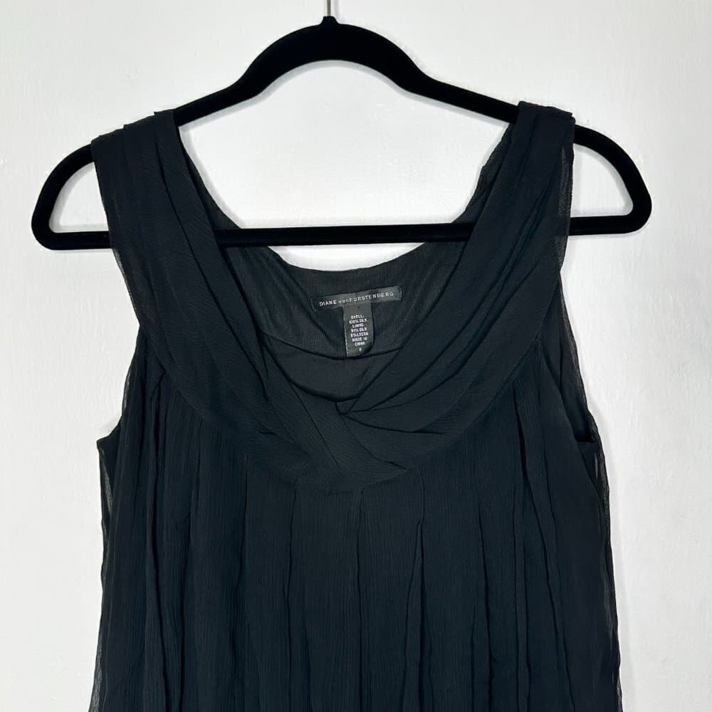 Diane von Furstenberg DVF 100% Silk Chiffon Black Scoop Neck Sleeveless Dress 8 - Thumbnail 3
