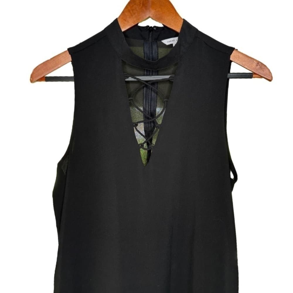 Naked Zebra Size M Black Sleeveless V-Neck Lace Up Front Back Zipper - Thumbnail 2