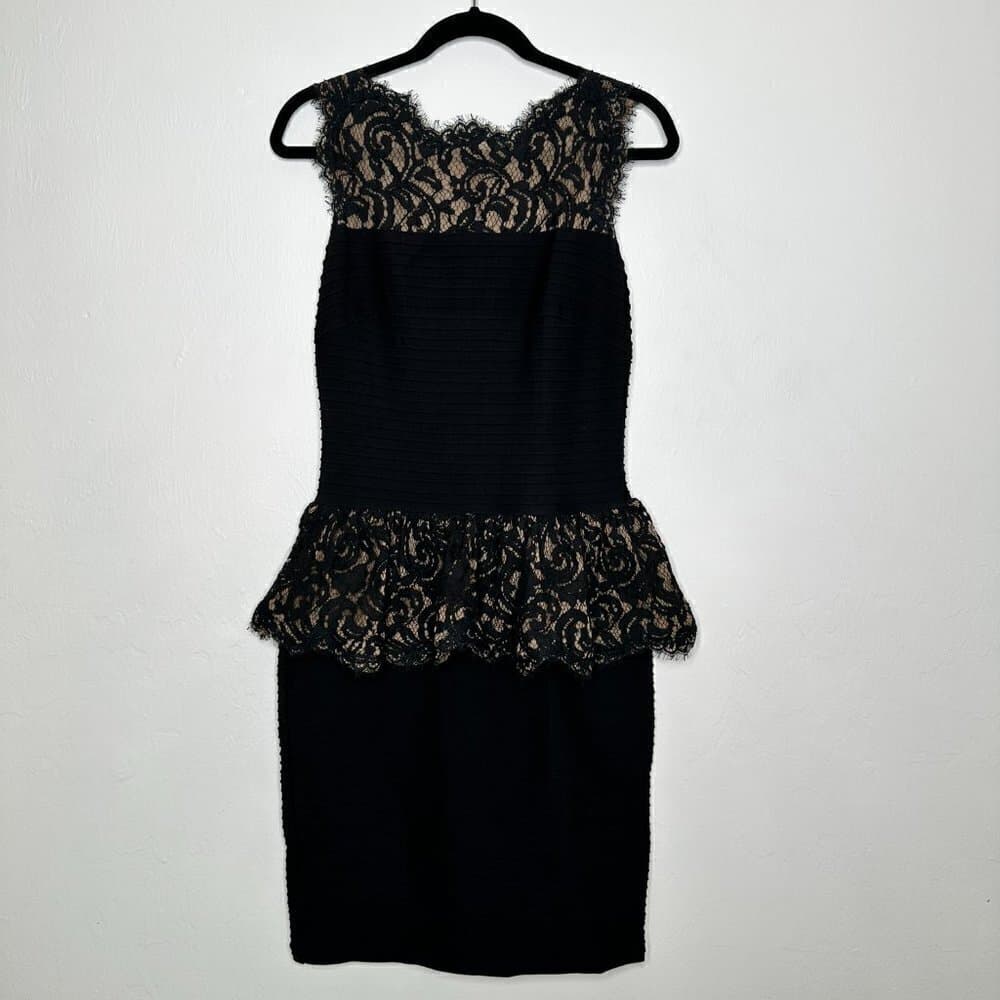 Tadashi Shoji Lace & Jersey Peplum Black Sleeveless Dress Size S - Thumbnail 4