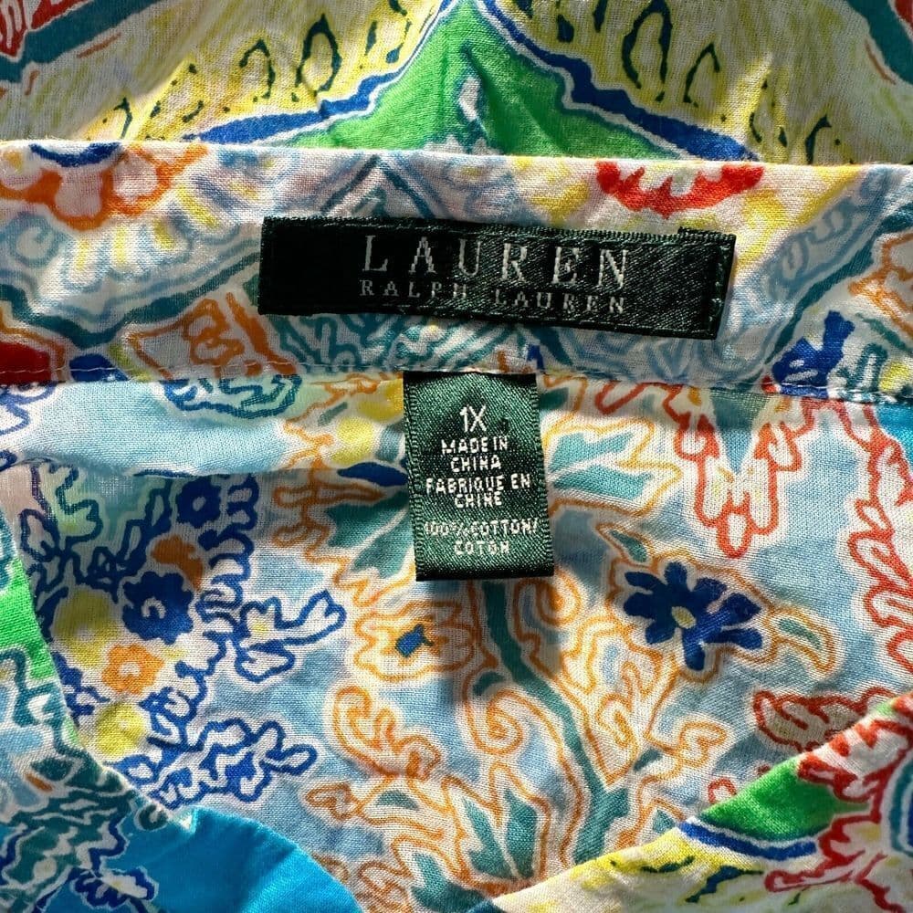 Lauren Ralph Lauren Tunic Top Size 1X Aqua Multicolor Paisley Blouse Lightweight - Thumbnail 6
