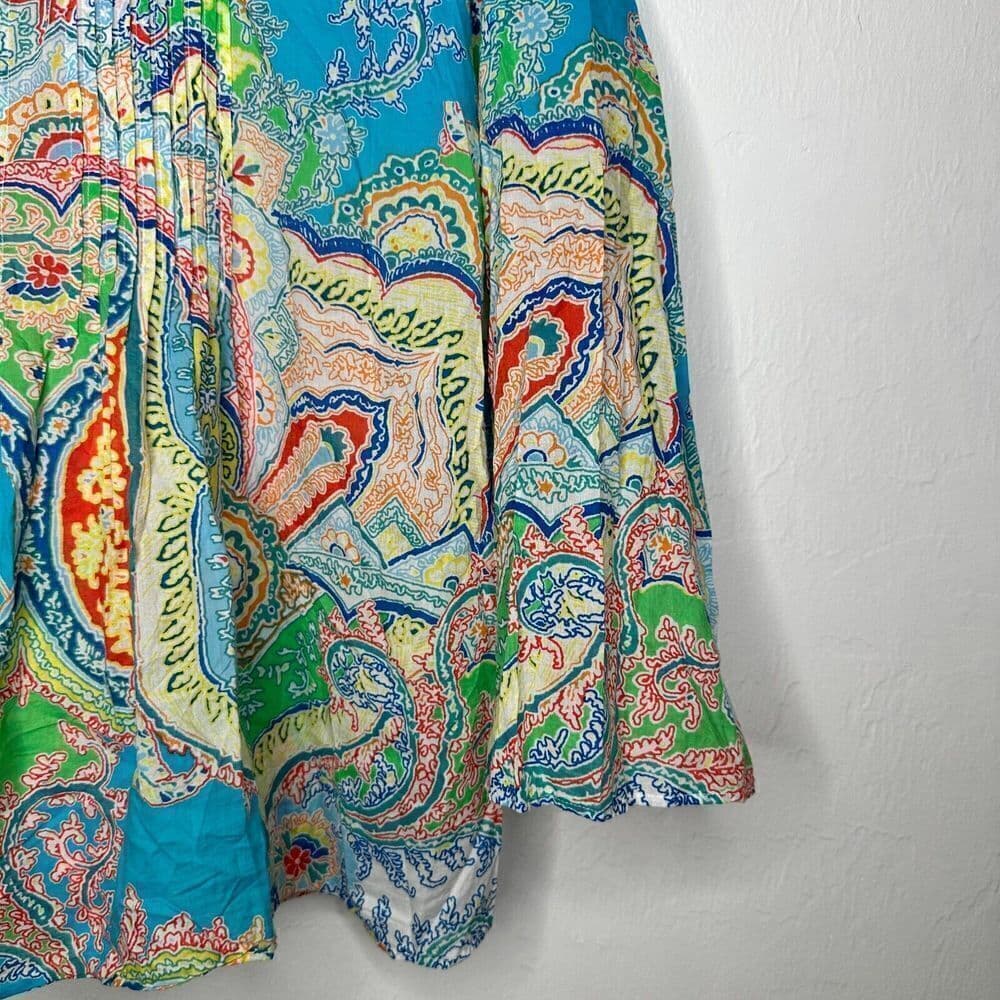 Lauren Ralph Lauren Tunic Top Size 1X Aqua Multicolor Paisley Blouse Lightweight - Thumbnail 3