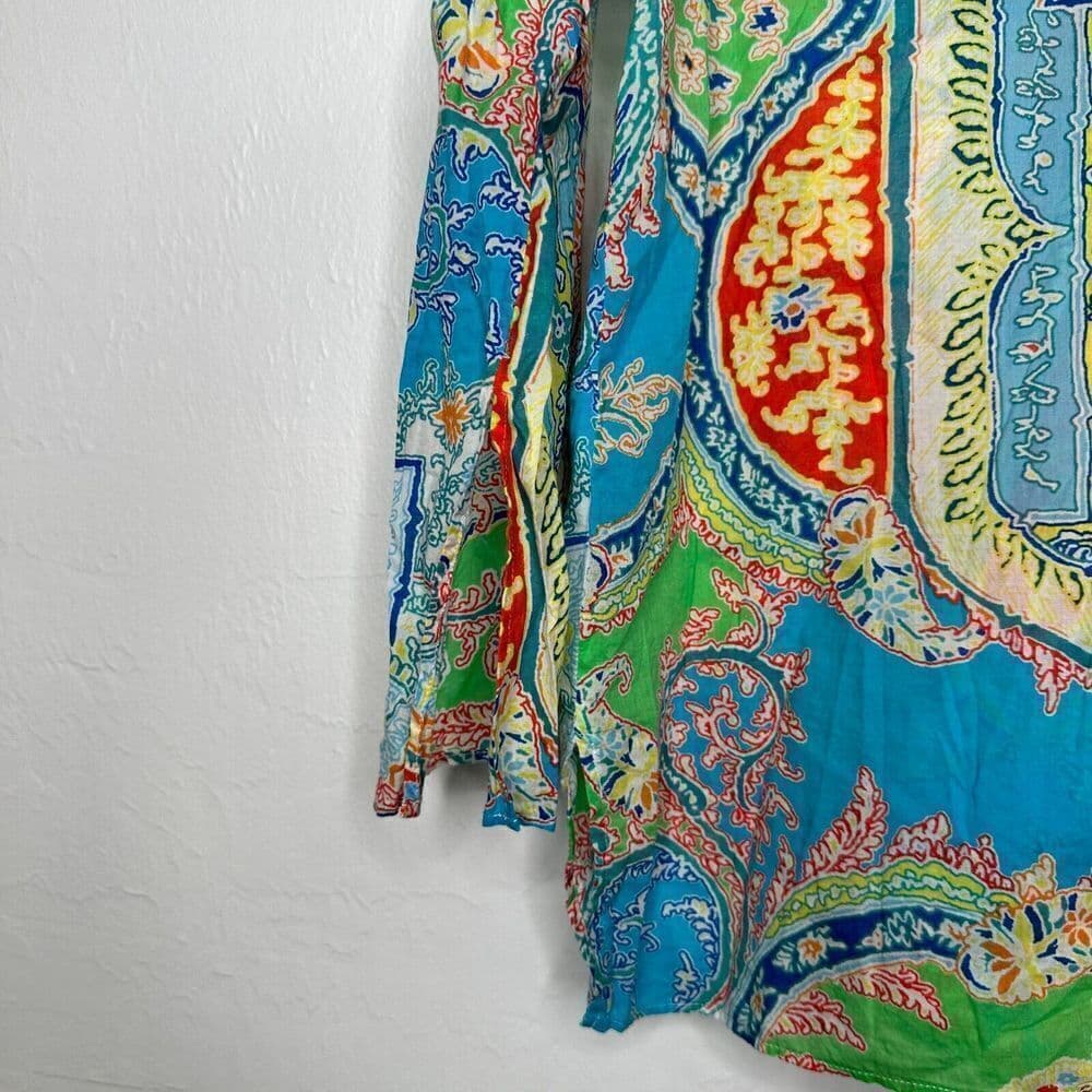 Lauren Ralph Lauren Tunic Top Size 1X Aqua Multicolor Paisley Blouse Lightweight - Thumbnail 5