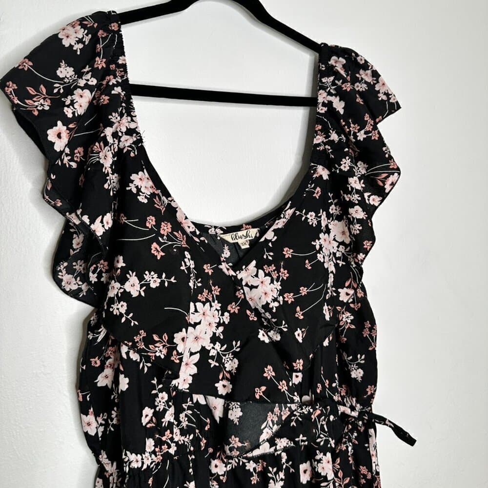 Hint of Blush Black Floral Ruffle High Low Maxi Dress Size 3X NEW - Thumbnail 5