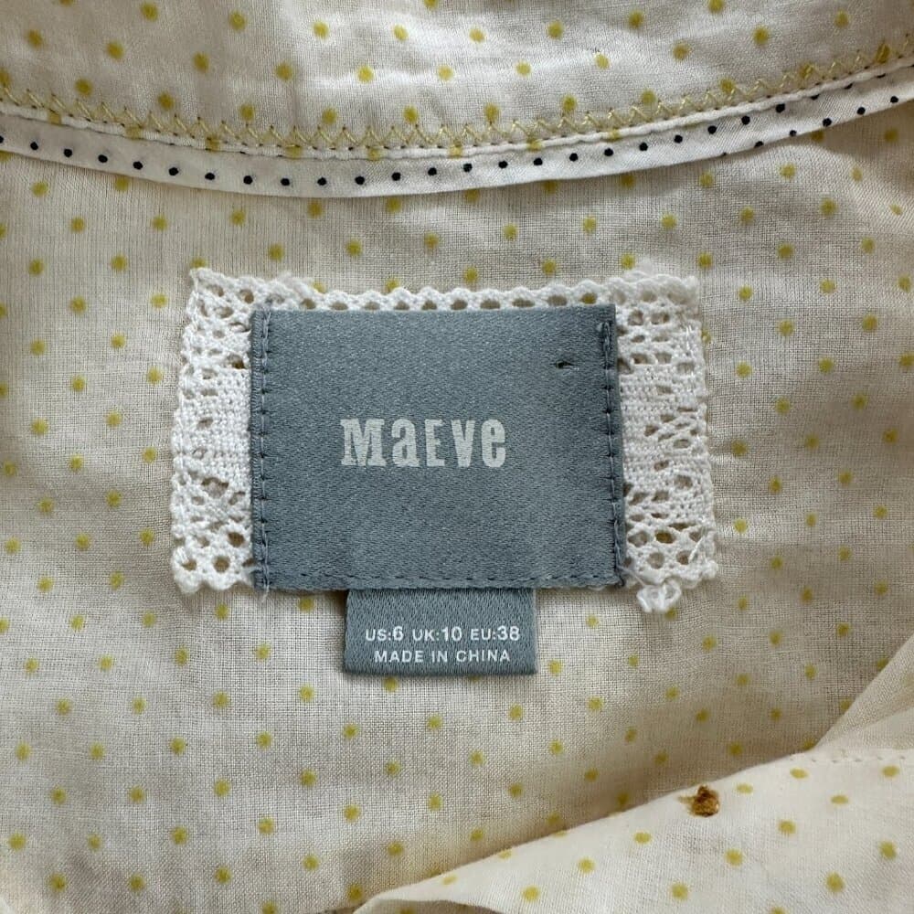 Maeve Anthropologie Shirt Button Up Yellow Textured Polka Dot Long Sleeve Size 6 - Thumbnail 5