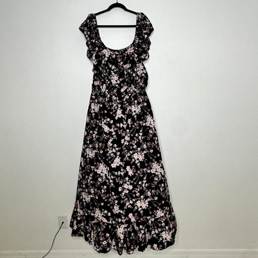 Hint of Blush Black Floral Ruffle High Low Maxi Dress Size 3X NEW - Thumbnail 8