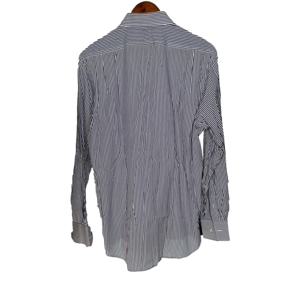 Egara Size L Purple & White Long Sleeve Striped Dress Shirt - Thumbnail 3