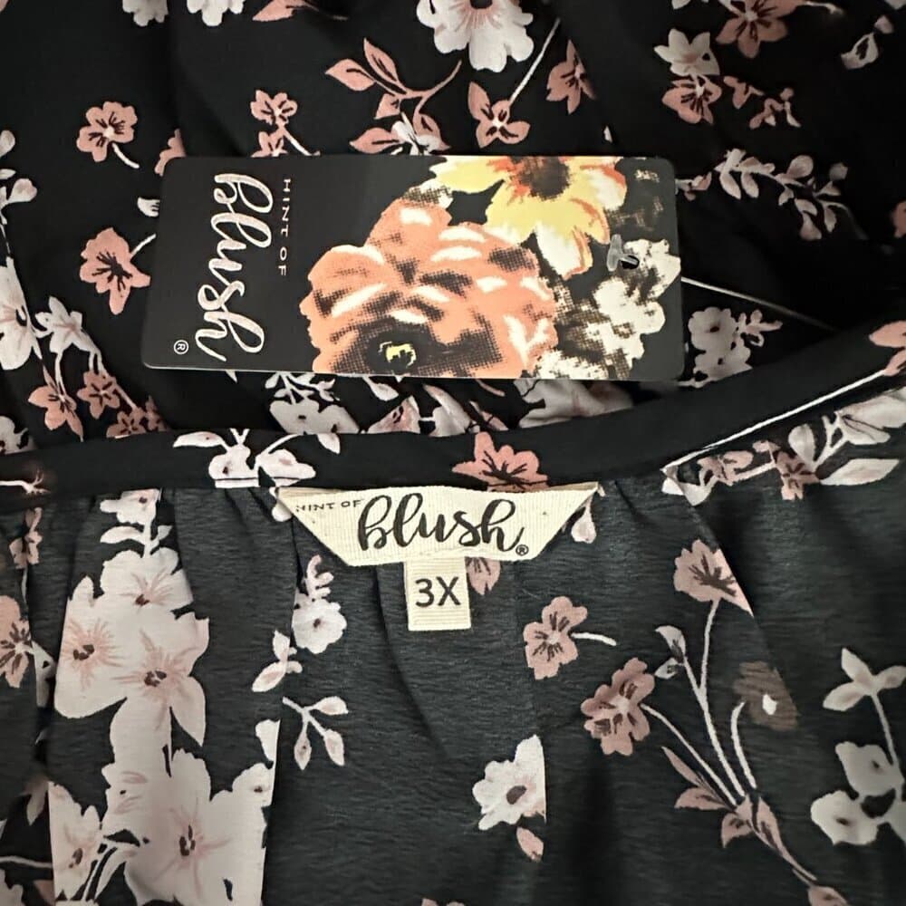 Hint of Blush Black Floral Ruffle High Low Maxi Dress Size 3X NEW - Thumbnail 10