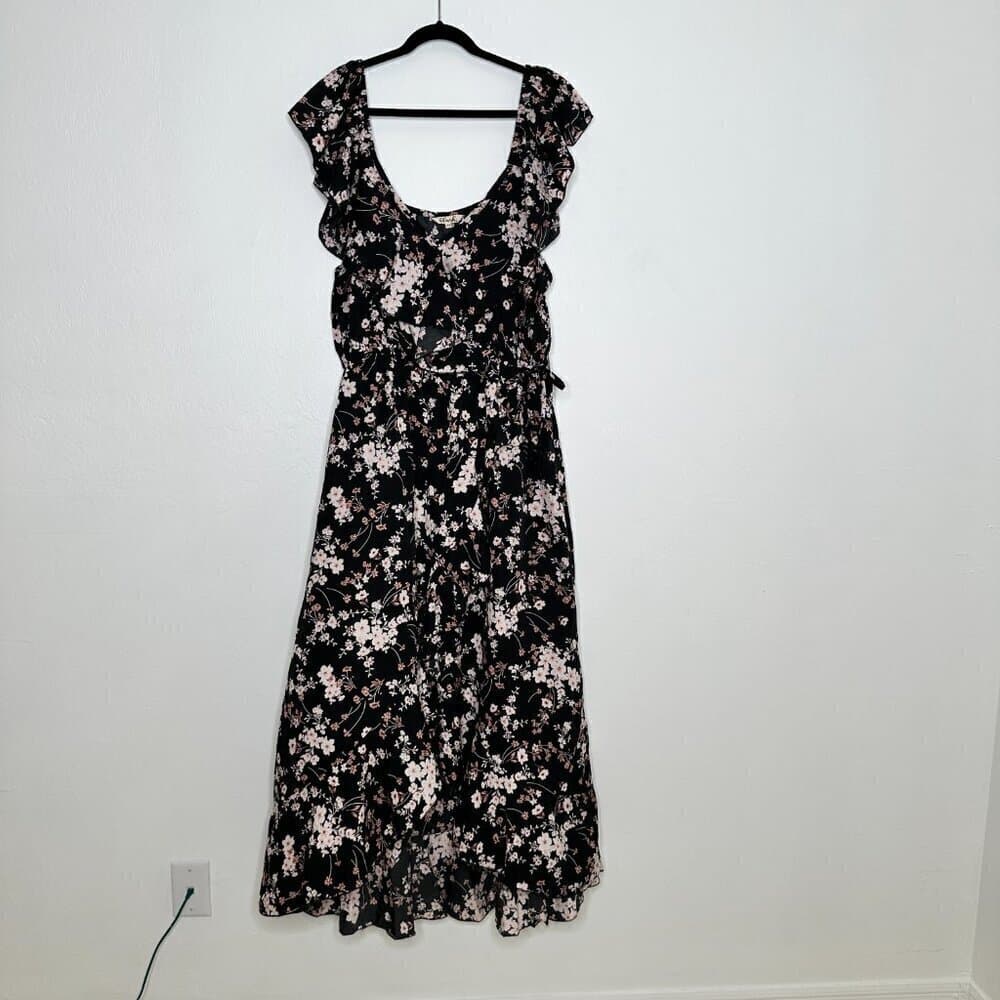 Hint of Blush Black Floral Ruffle High Low Maxi Dress Size 3X NEW - Thumbnail 4