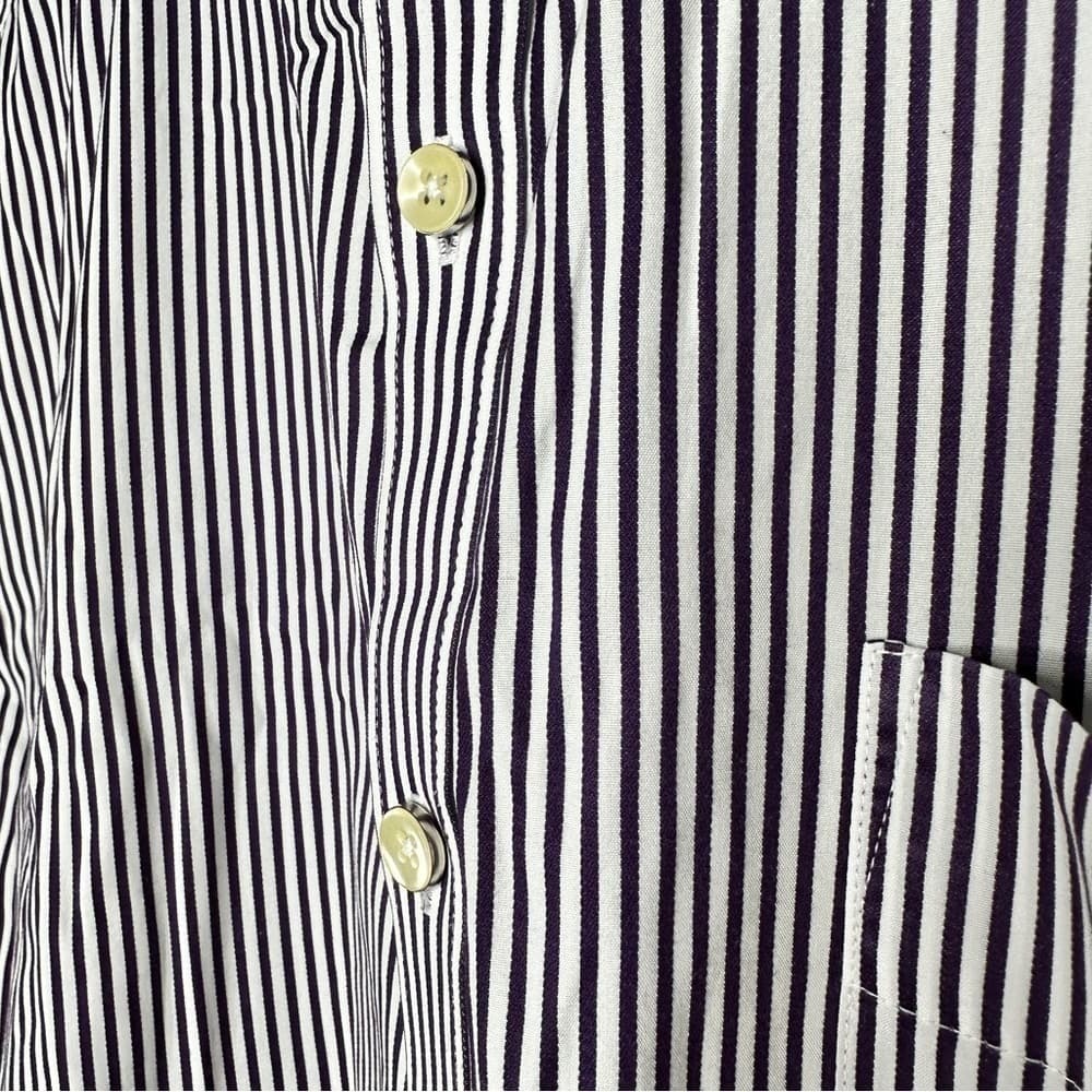 Egara Size L Purple & White Long Sleeve Striped Dress Shirt - Thumbnail 4
