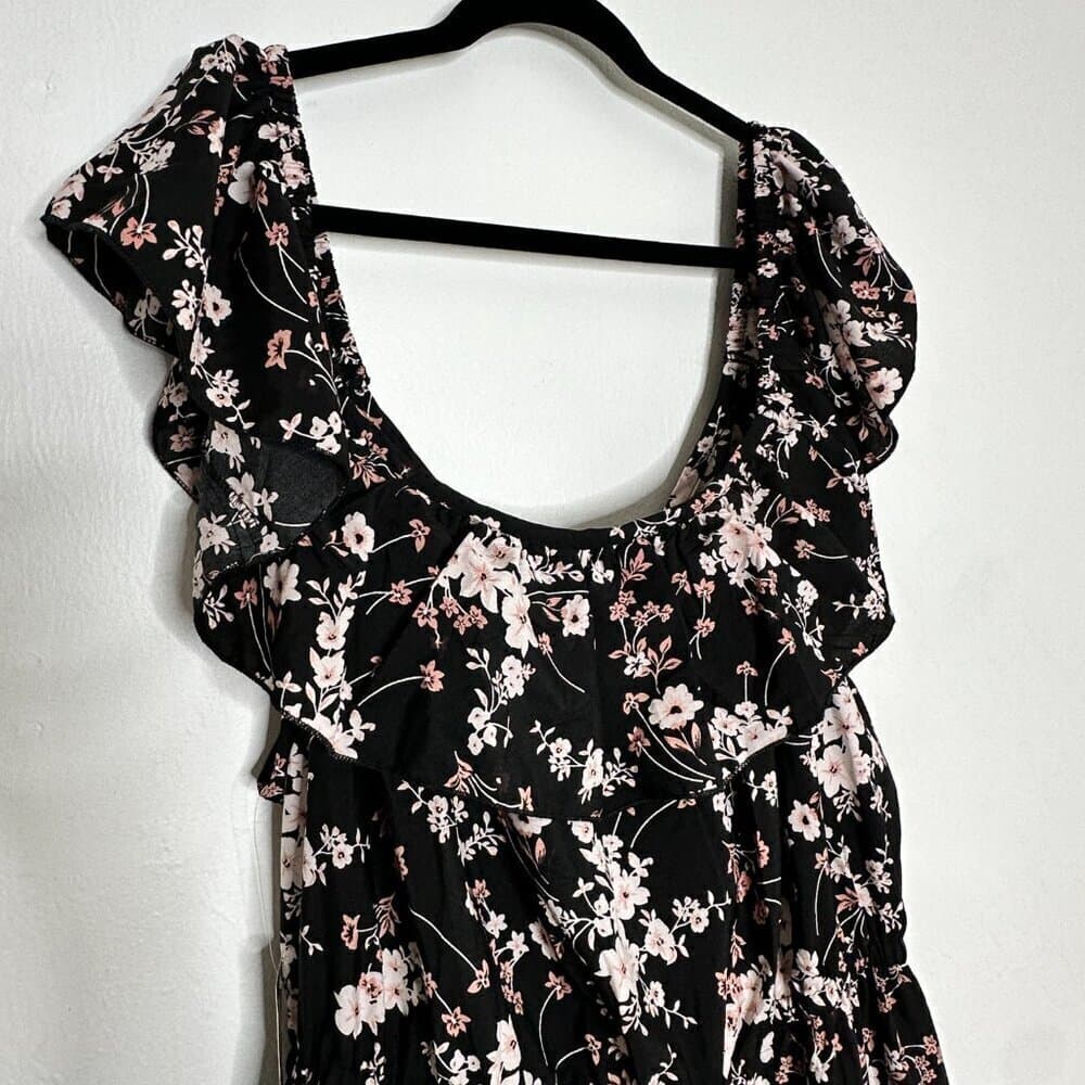 Hint of Blush Black Floral Ruffle High Low Maxi Dress Size 3X NEW - Thumbnail 9