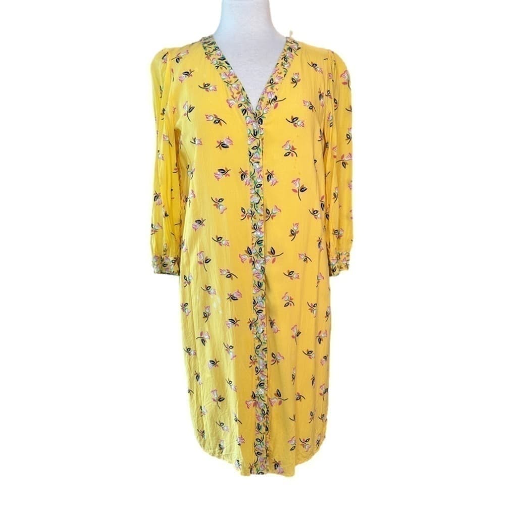 DRAPER James Size M Yellow Floral Long Sleeve Button front Dress - Thumbnail 2