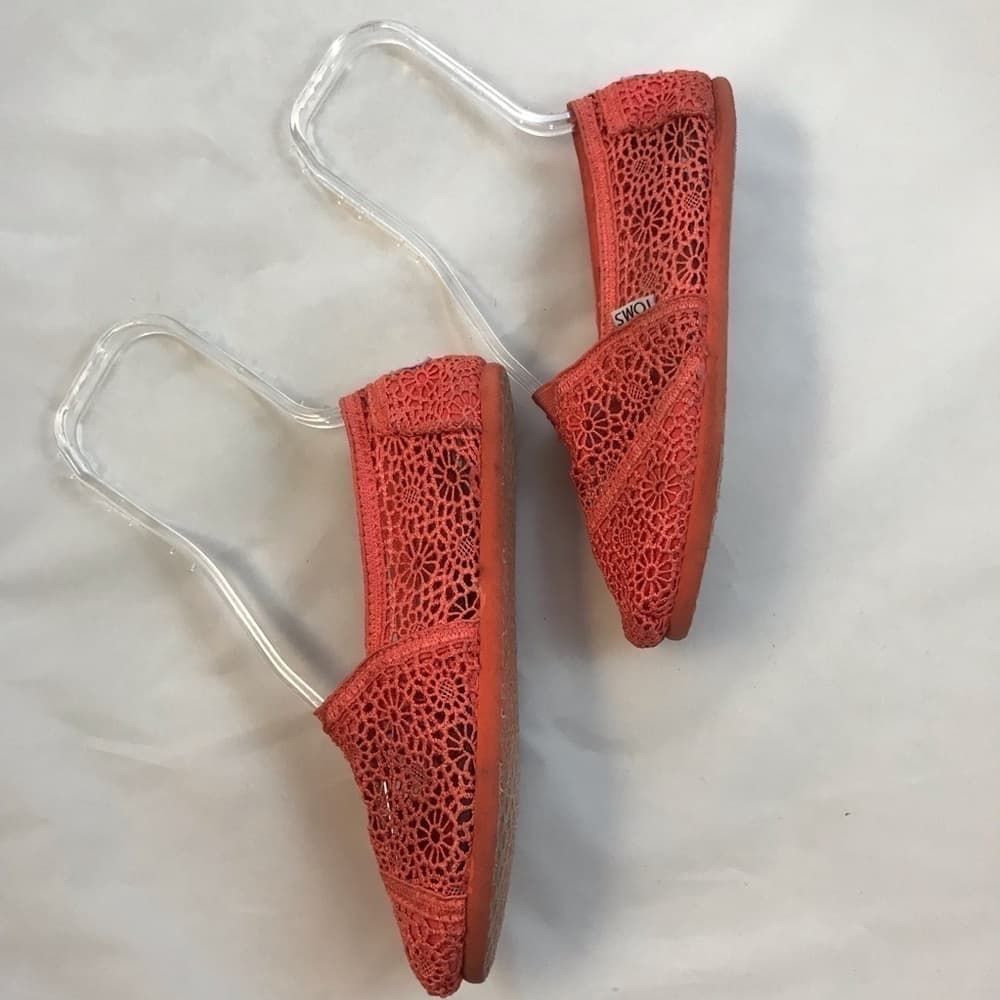 TOMS Orange Lace Crocheted Flats Size 6.5 - Thumbnail 3