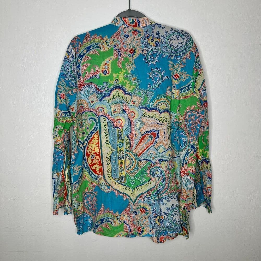 Lauren Ralph Lauren Tunic Top Size 1X Aqua Multicolor Paisley Blouse Lightweight - Thumbnail 4