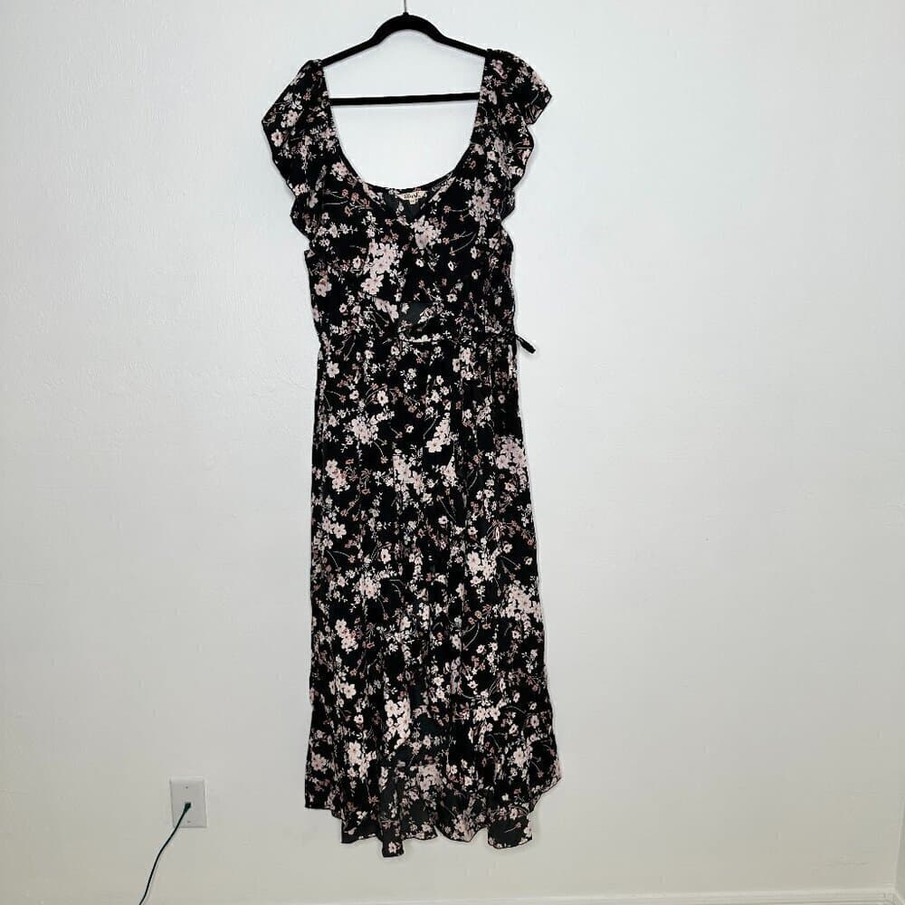 Hint of Blush Black Floral Ruffle High Low Maxi Dress Size 3X NEW - Thumbnail 3