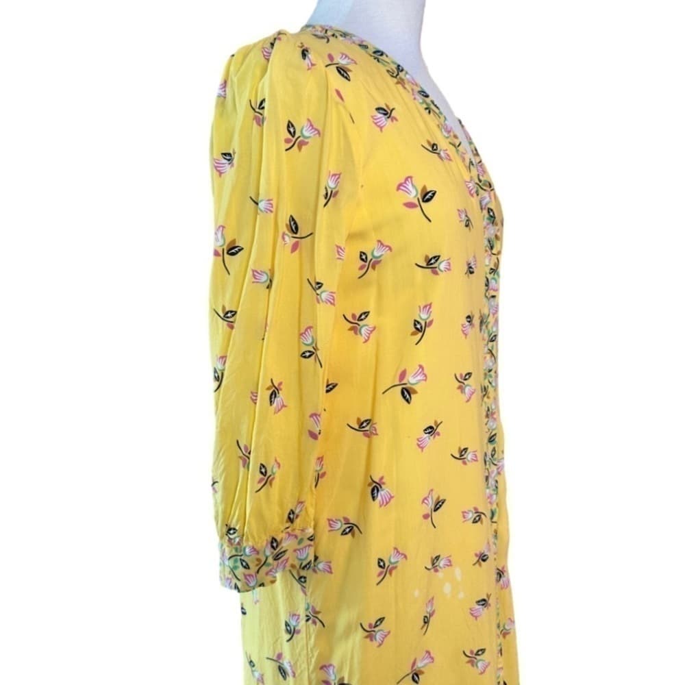 DRAPER James Size M Yellow Floral Long Sleeve Button front Dress - Thumbnail 4