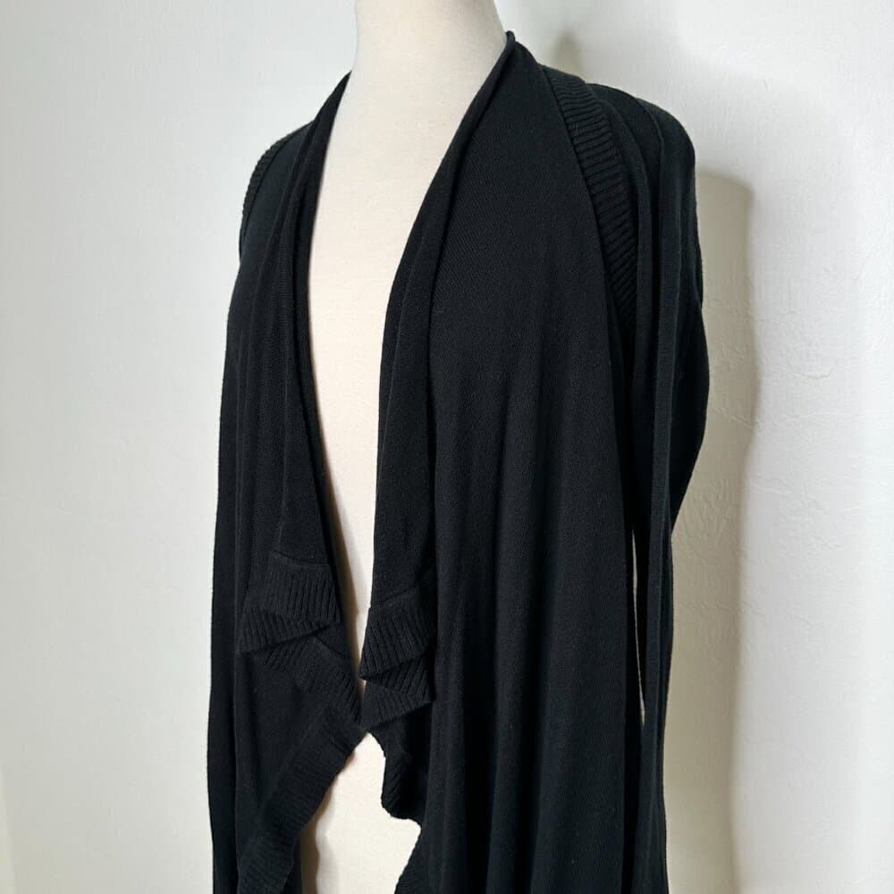 Lululemon Womens Ribbed Sleeve Thin Knit Waterfall Cardigan Sweater Black - Thumbnail 2