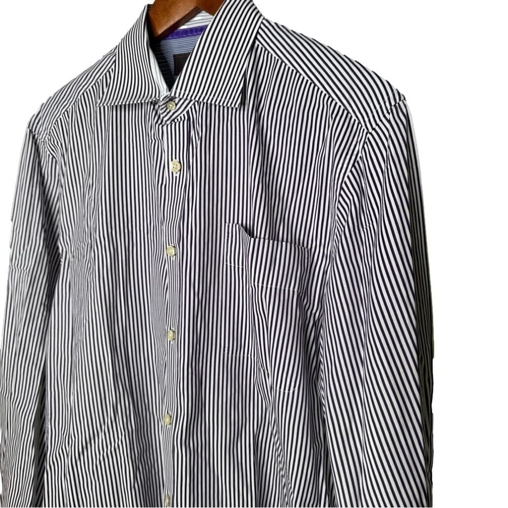 Egara Size L Purple & White Long Sleeve Striped Dress Shirt - Thumbnail 2