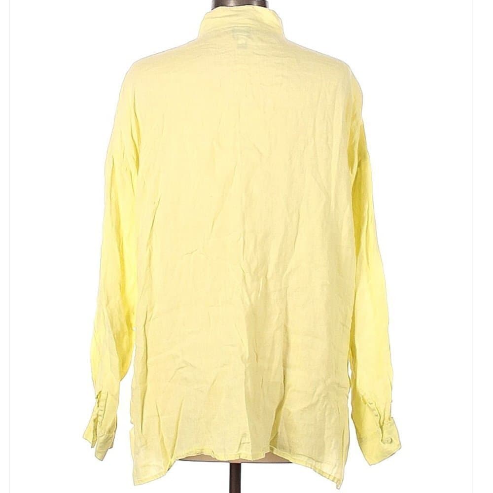 EILEEN Fisher Yellow Linen Long Sleeve Button-Down Shirt Size L - Thumbnail 2