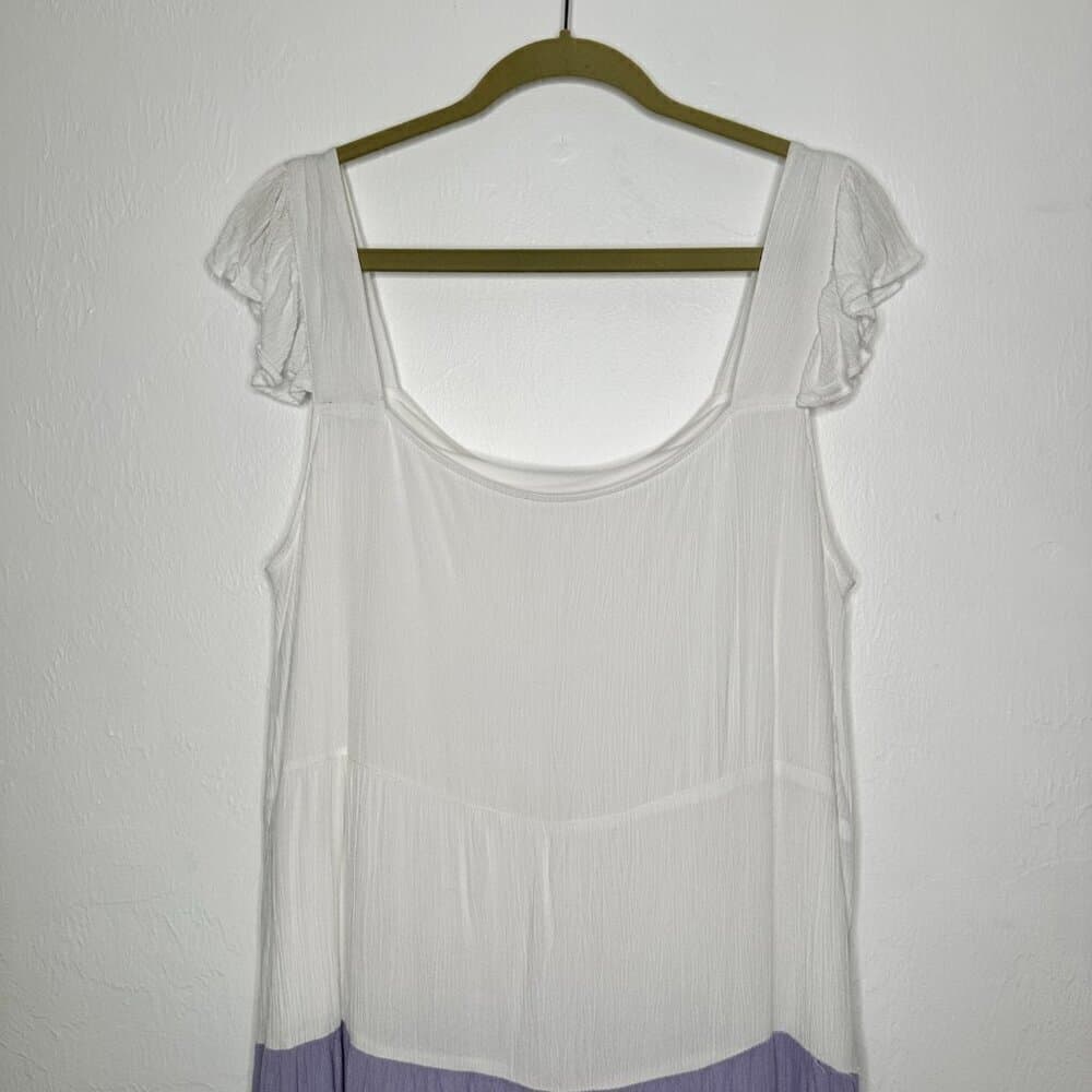 Margaux Riviera Square Neck Flutter Sleeve Tiered White Mini Dress Size PXL - Thumbnail 2