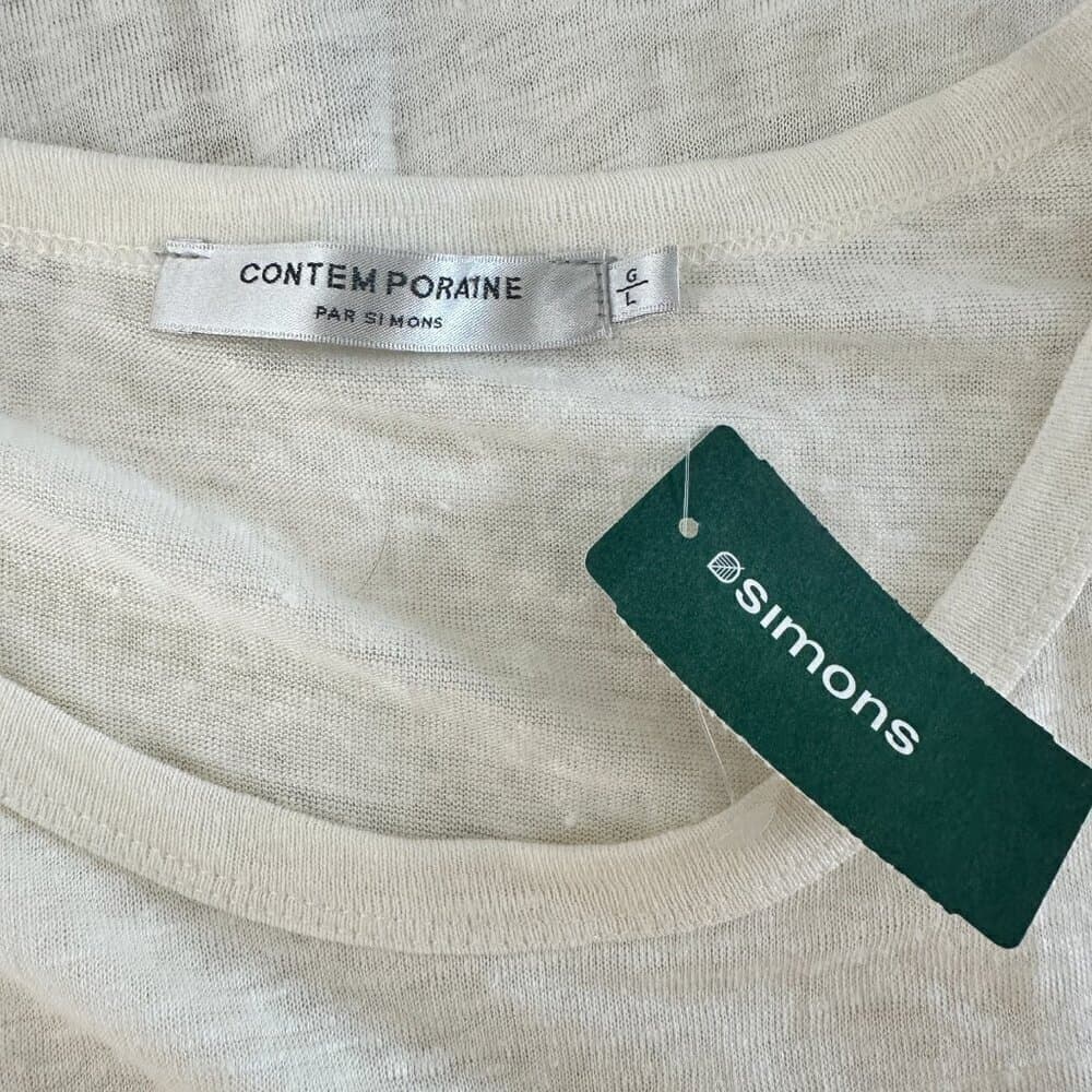 Contemporaine Par Si Mons White Linen Sleeveless Top Size L NEW - Thumbnail 4