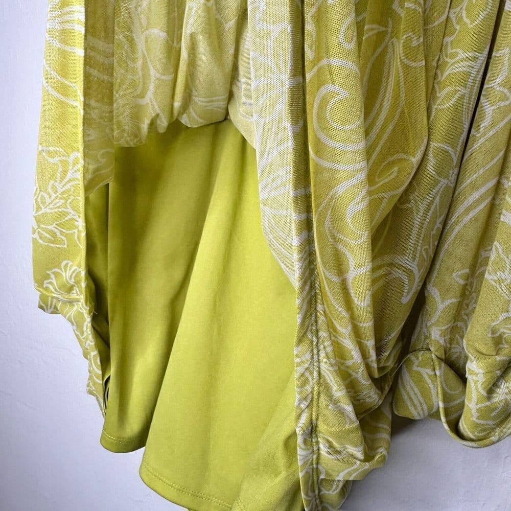 Juniper & Lime Womans Lined Sheer Tab Sleeve 1/4 button Top Plus Size 3X Yellow - Thumbnail 4