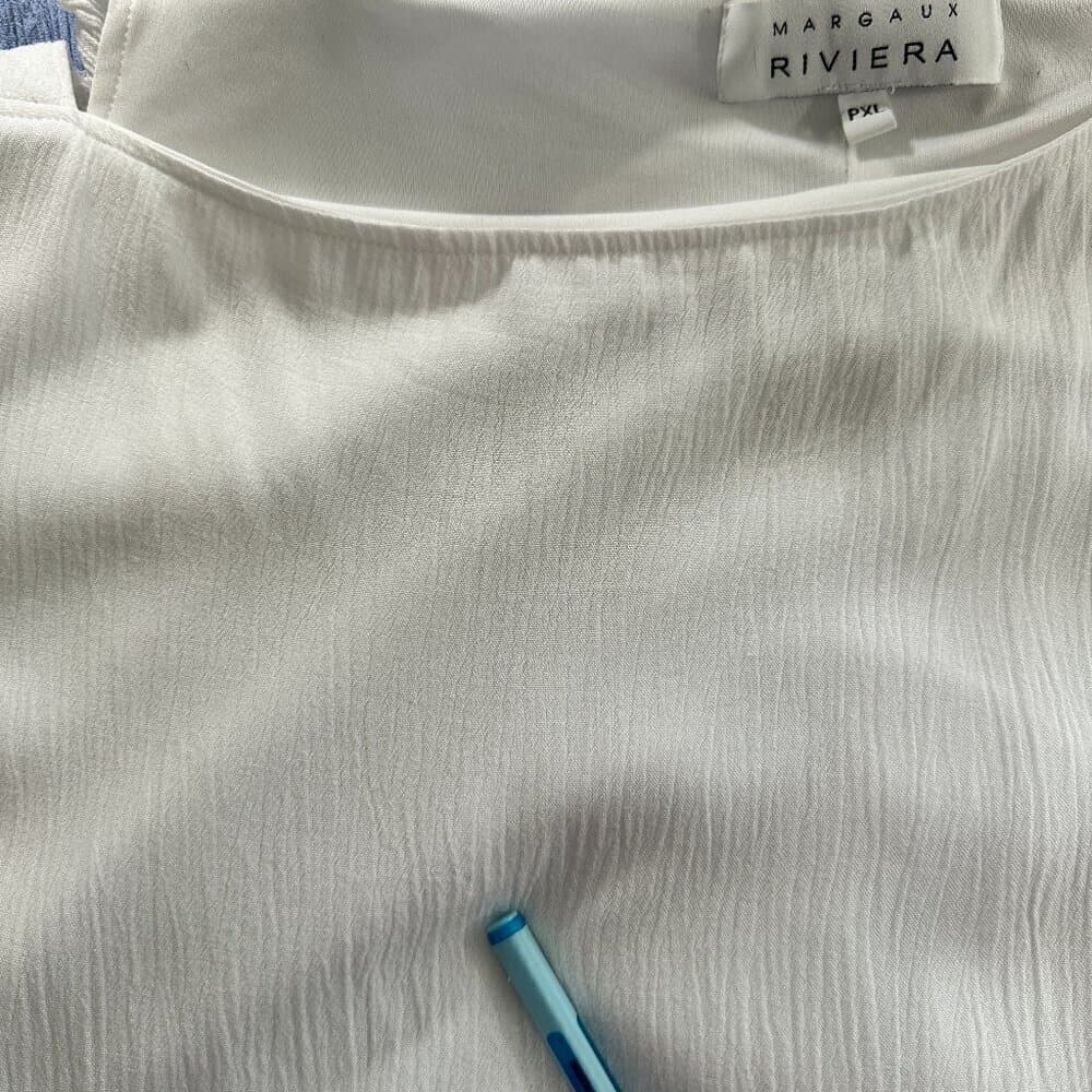 Margaux Riviera Square Neck Flutter Sleeve Tiered White Mini Dress Size PXL - Thumbnail 4