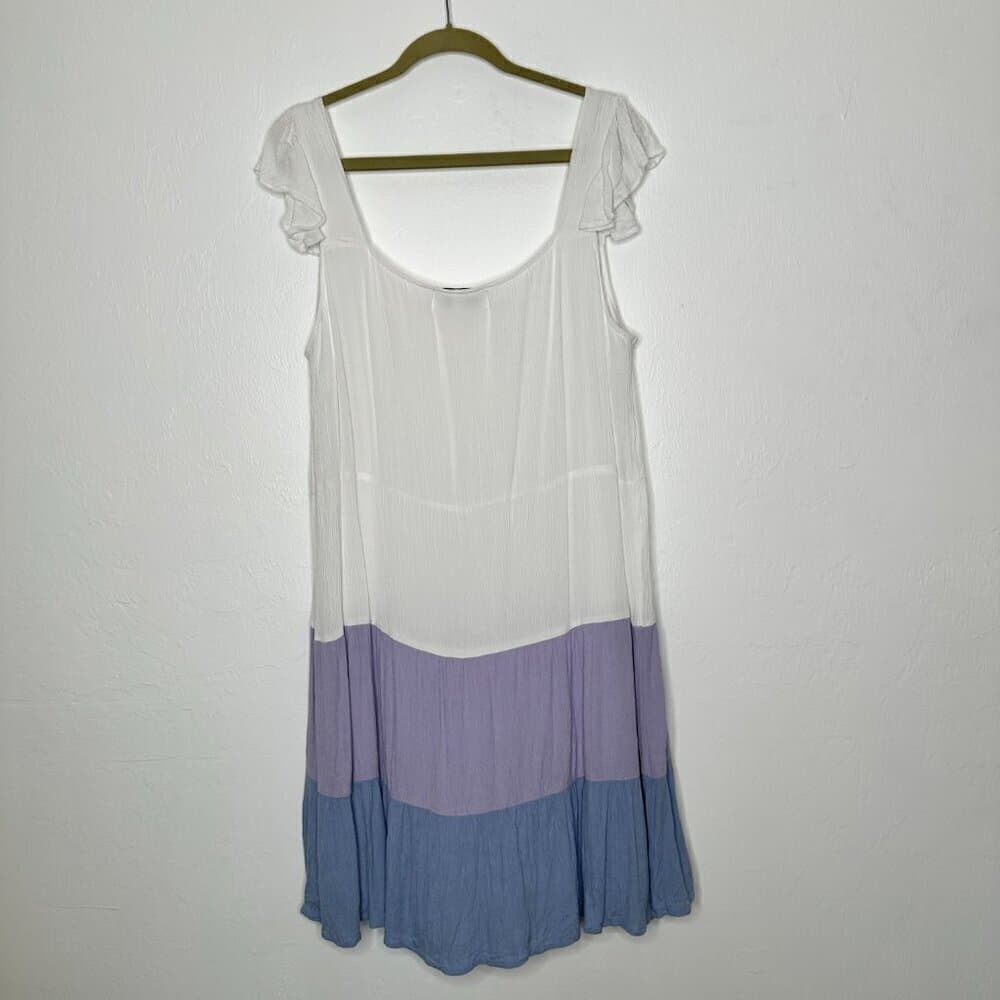 Margaux Riviera Square Neck Flutter Sleeve Tiered White Mini Dress Size PXL - Thumbnail 3