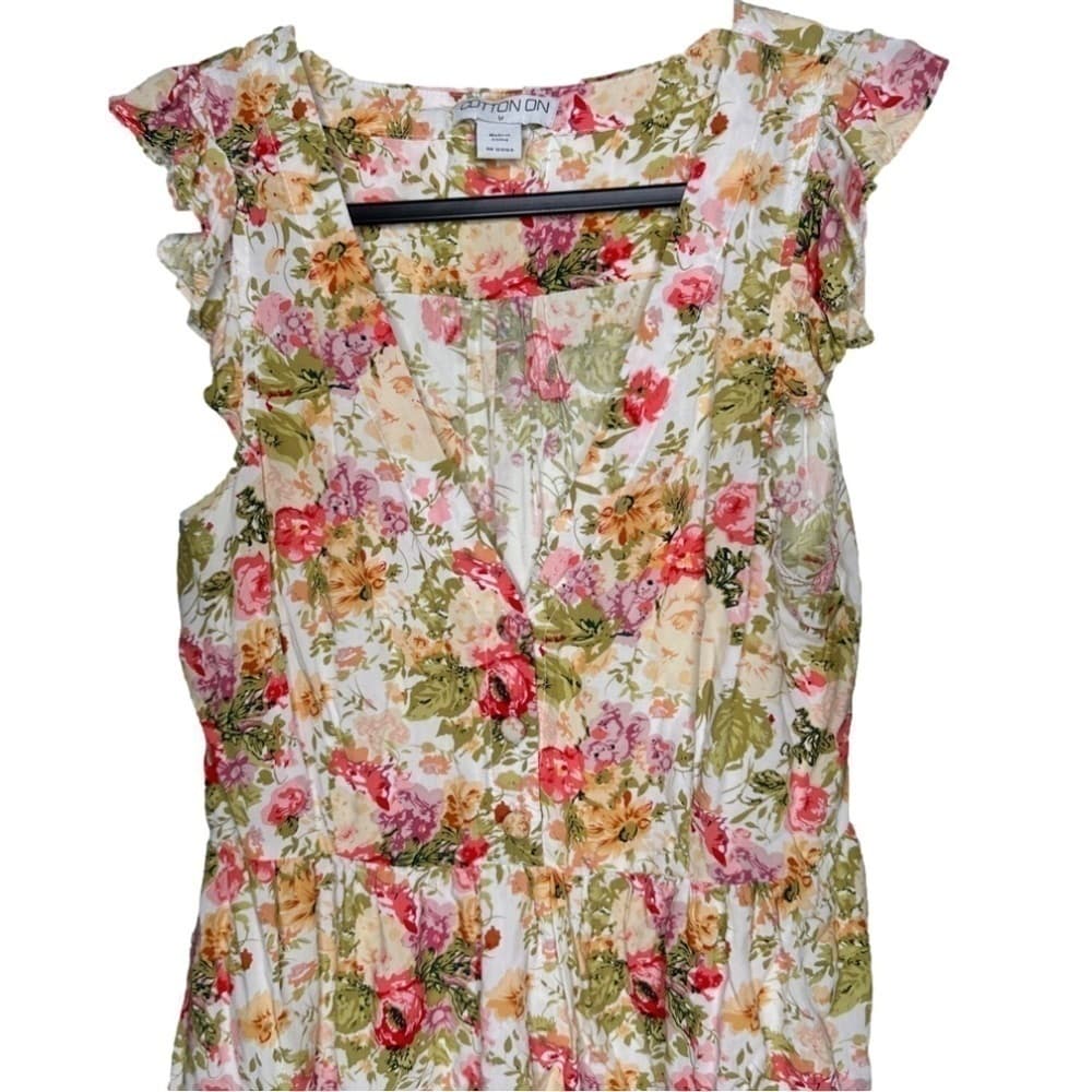 COTTON On Size M Dress Short Sleeve Romantic Floral Pattern Summer Preppy Beachy - Thumbnail 2